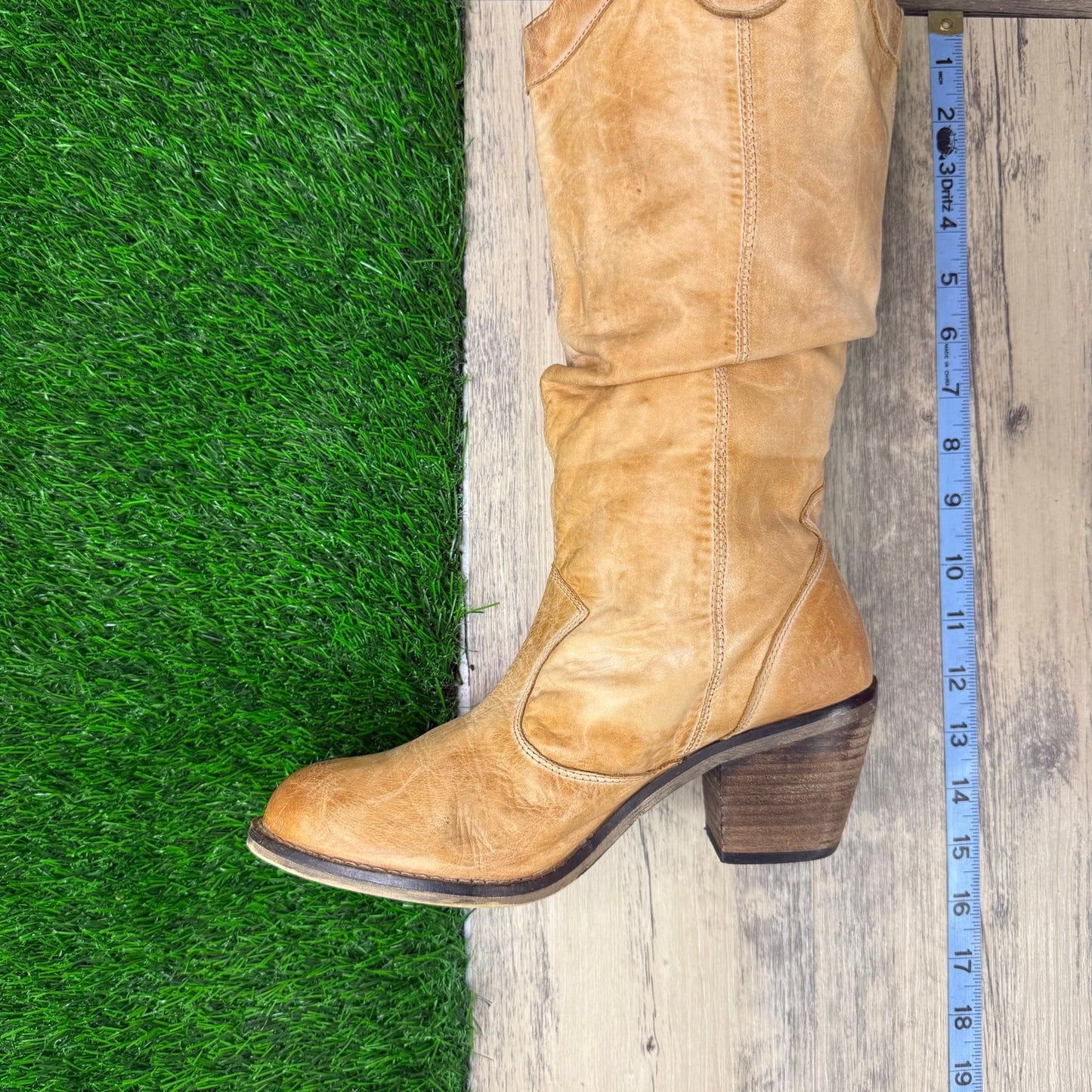 Aldo Women - Size 8 - Distressed Tan Slouch Soft Faux Leather Boots