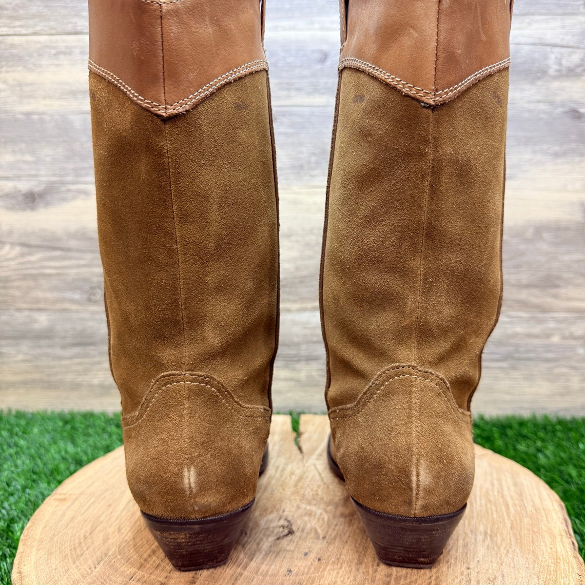 Reba Women - Size 6.5M - Khaki Suede Western Cowboy Boots Rodeo