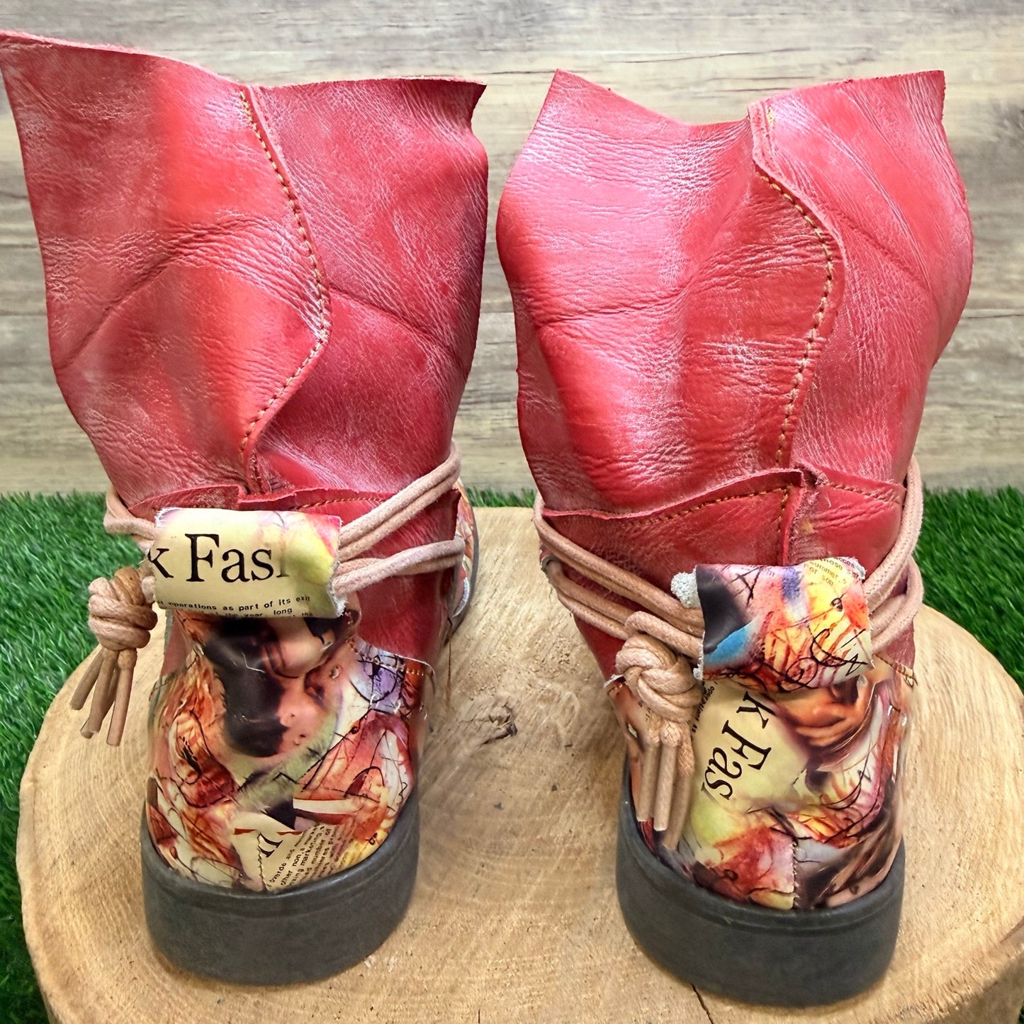 TMA Eyes Women - Size 9.5 - BOHO Newspaper Print Ankle Boots