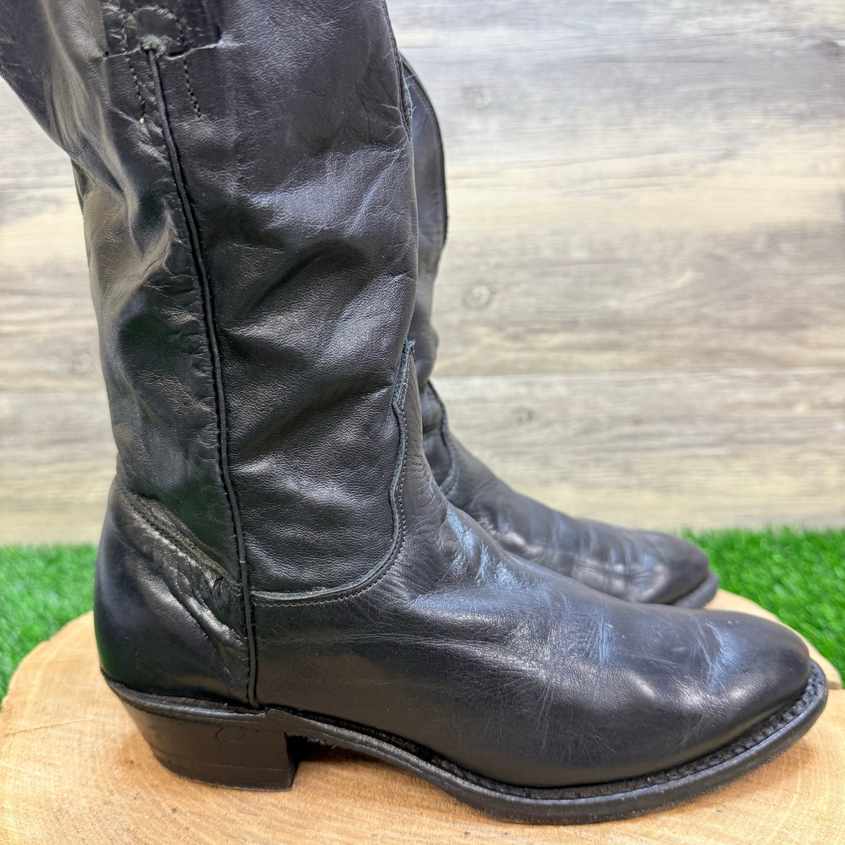Unknown Youth - Size 3 - Vintage Black Leather Cowboy Boots