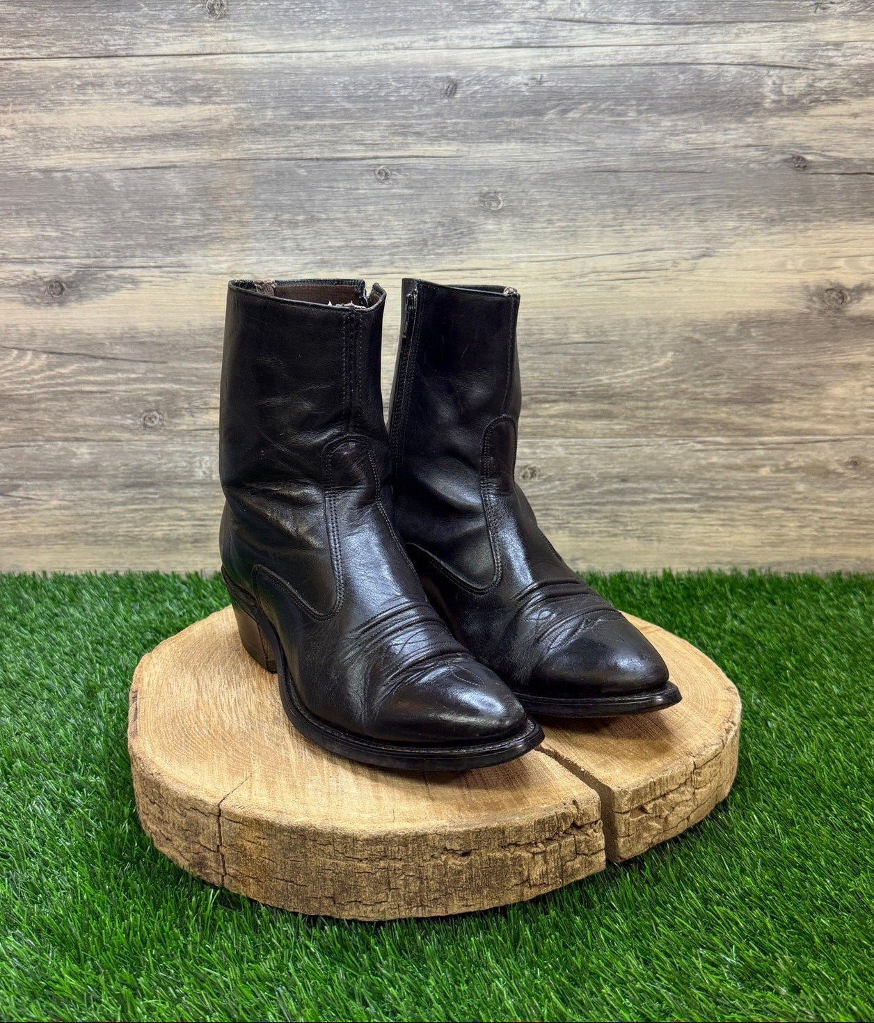 Texas Men - Size 7.5D - Vintage Black Zipper Western Cowboy Boots 350