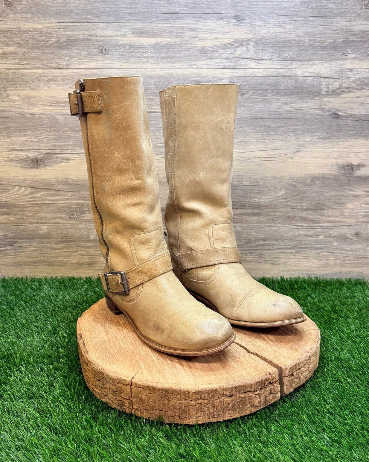 Gianni Bini Women - Size 9M - Sand Harness Buckle Zipper Moto Boots