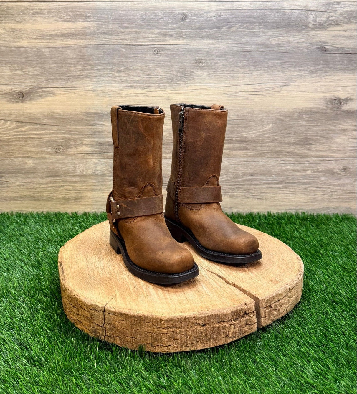 Old West Youth - Size 9D - Brown Square Toe Moto Boots CH1002