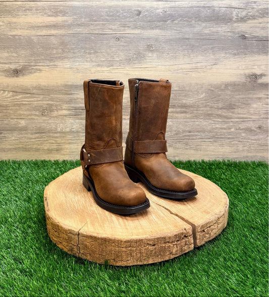Old West Youth - Size 9D - Brown Square Toe Moto Boots CH1002