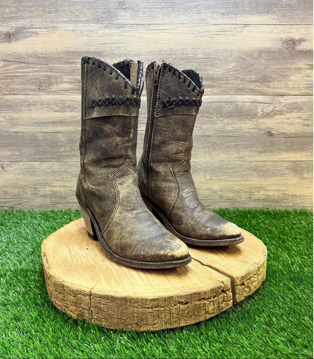 Old West Women - Size 5.5 - Distressed Black Zipper Boots 18152