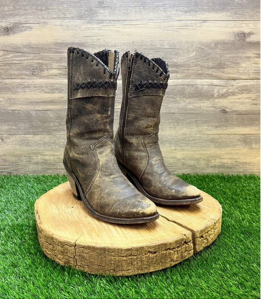 Old West Women - Size 5.5 - Distressed Black Zipper Boots 18152