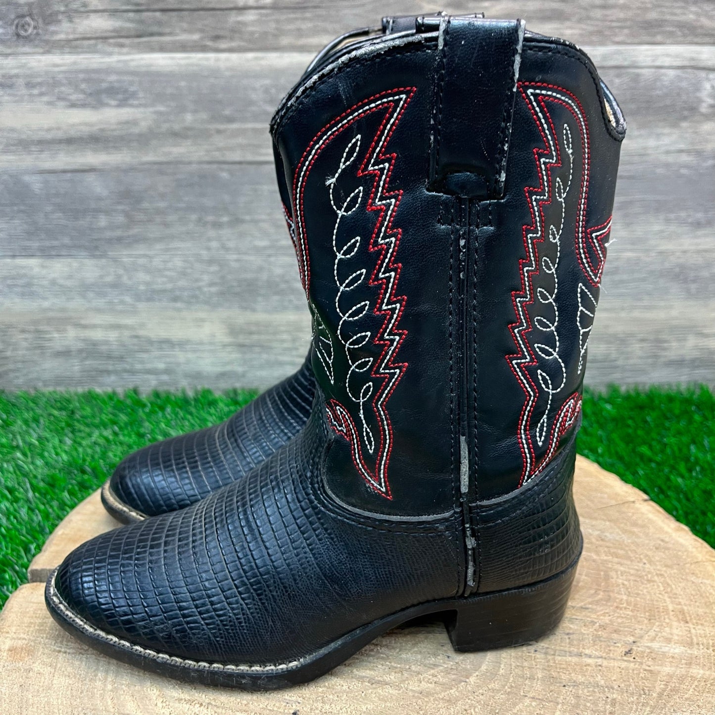 Durango Youth - Size 2D - Black Faux Lizard/Leather Cowboy Boots Style BT840