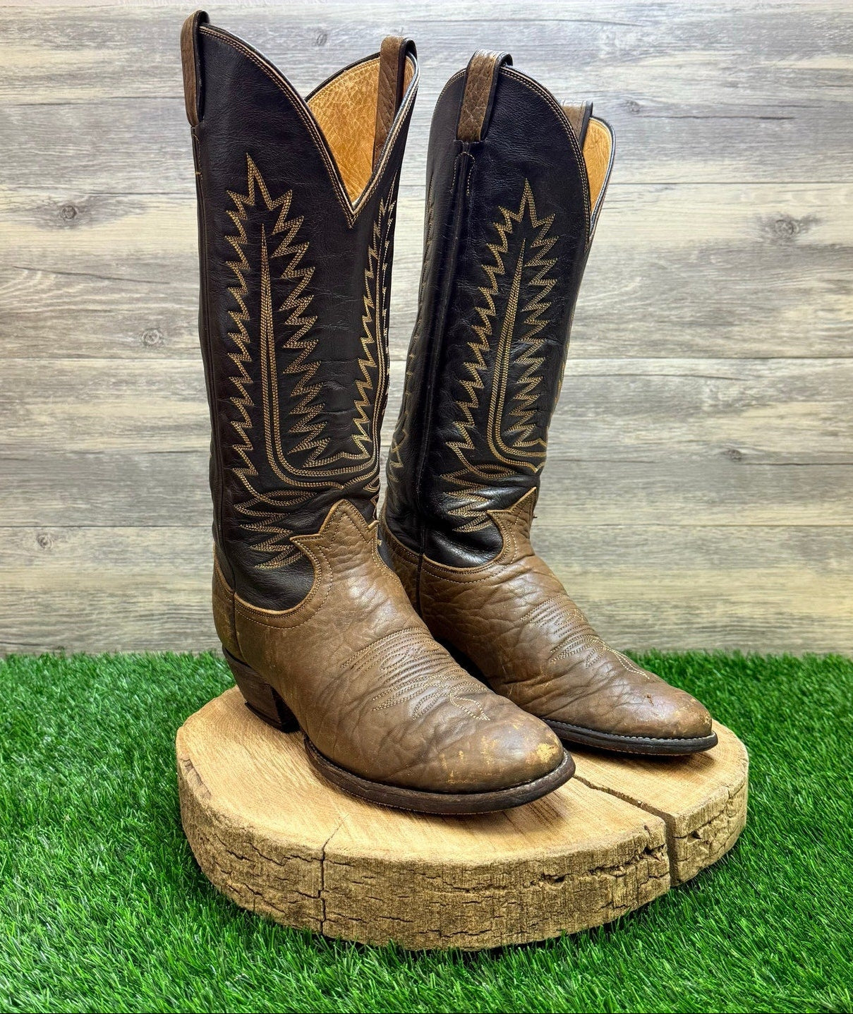 Tony Lama Men - Size 9D -  Vintage Brown  / Black Cowboy Boots 6442