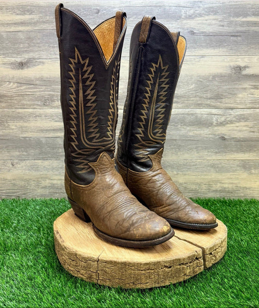 Tony Lama Men - Size 9D -  Vintage Brown  / Black Cowboy Boots 6442