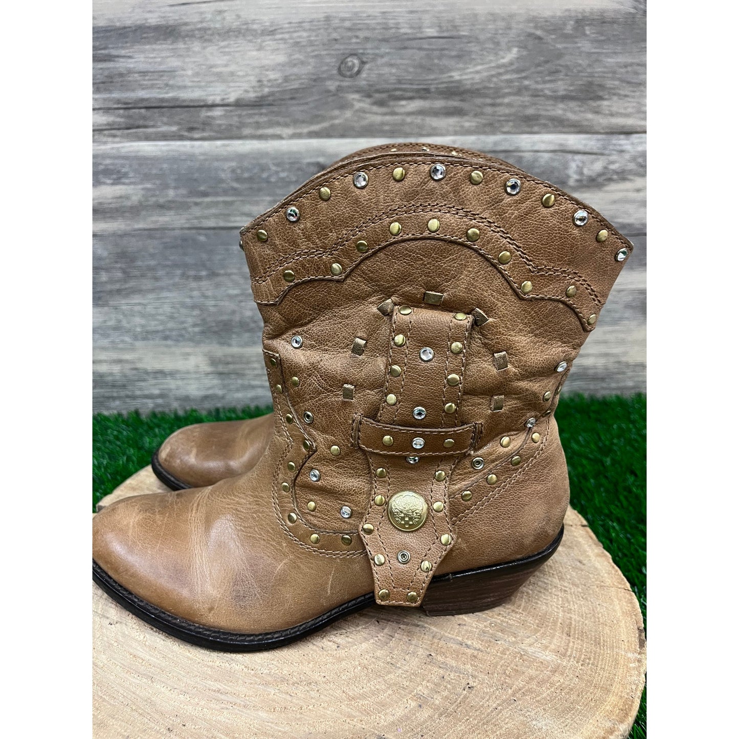 Vince Camuto Women - Size 8.5B - Khaki Color Studded Ankle Boots