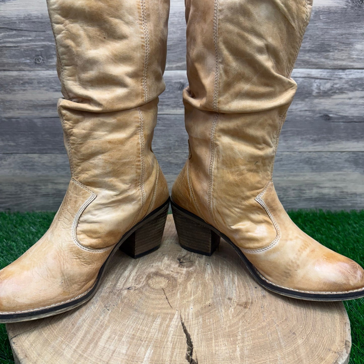 Aldo Women - Size 8 - Distressed Tan Slouch Soft Faux Leather Boots