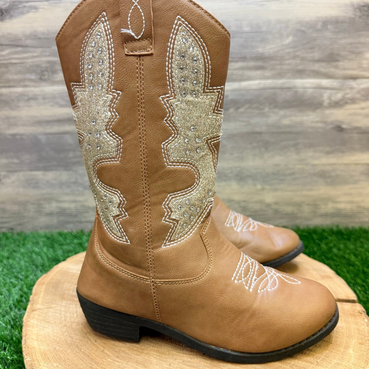 Kensie Girl Youth - Size 2 - Brown Faux Leather Cowboy Boots KG87161