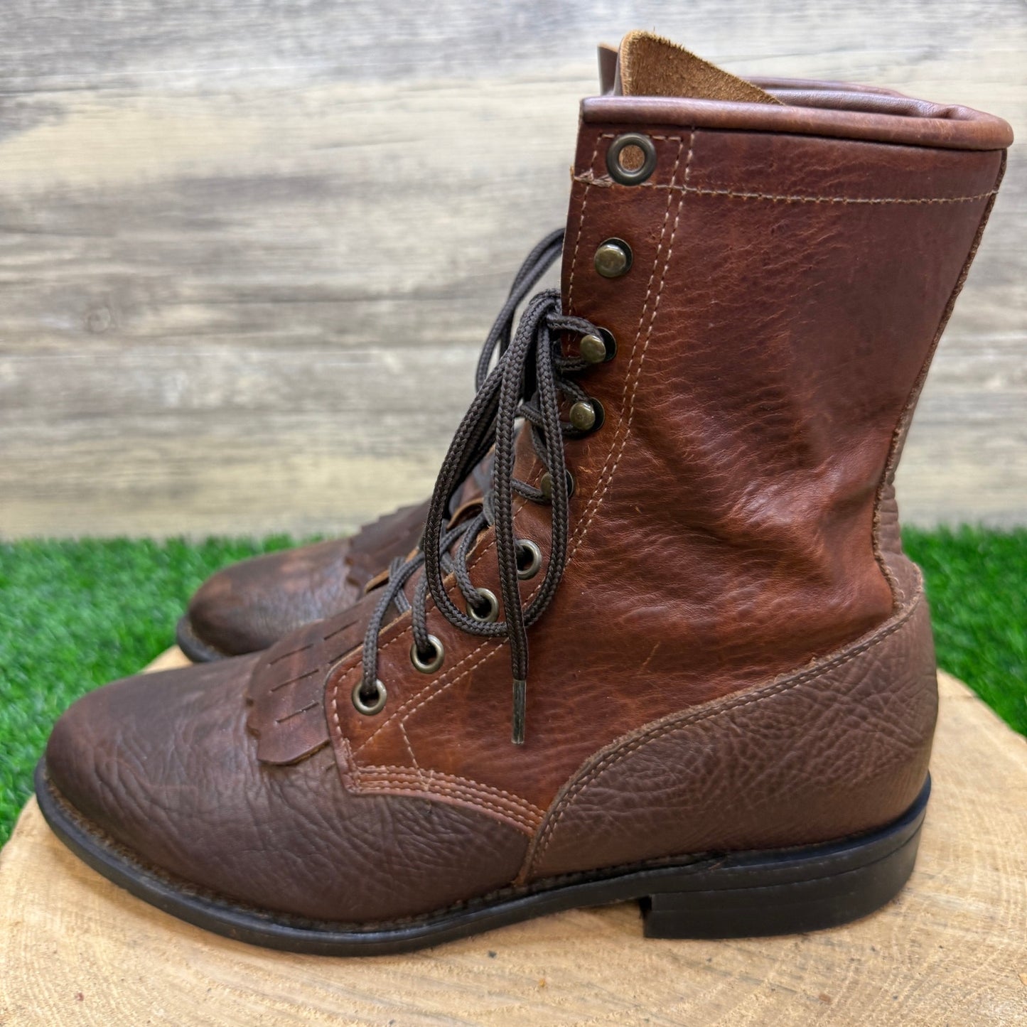 Boulet Women - Size 7C - Chocolate Lace Up Cowboy Boots Style 6124