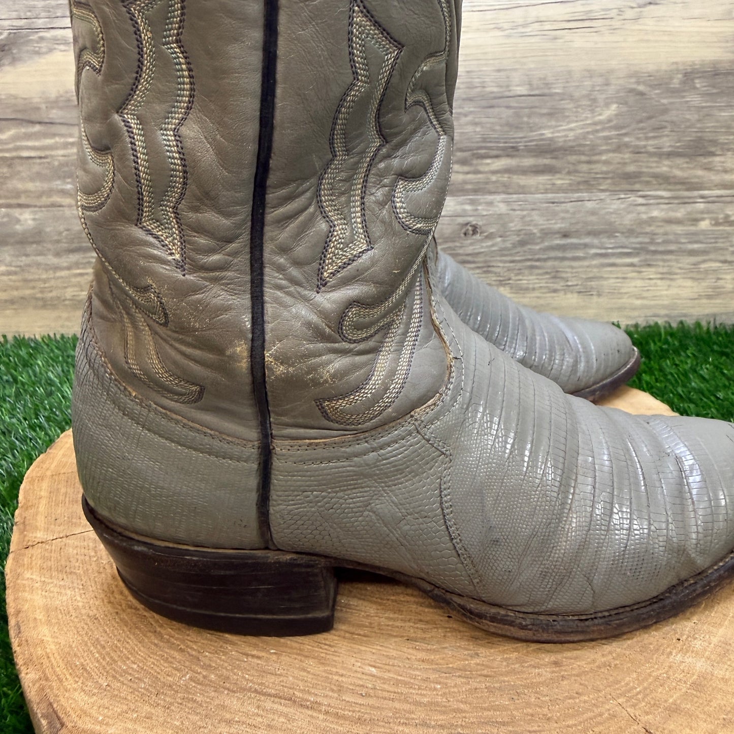 Tony Lama Men - Size 7.5D - Vintage Gray Lizard Cowboy Boots Style 8117