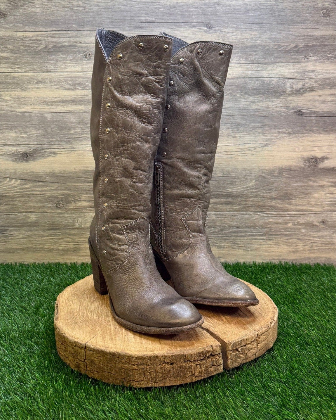 Miz Mooz Women - Size 8.5 - Gray Studded Tall Boots Style 17107