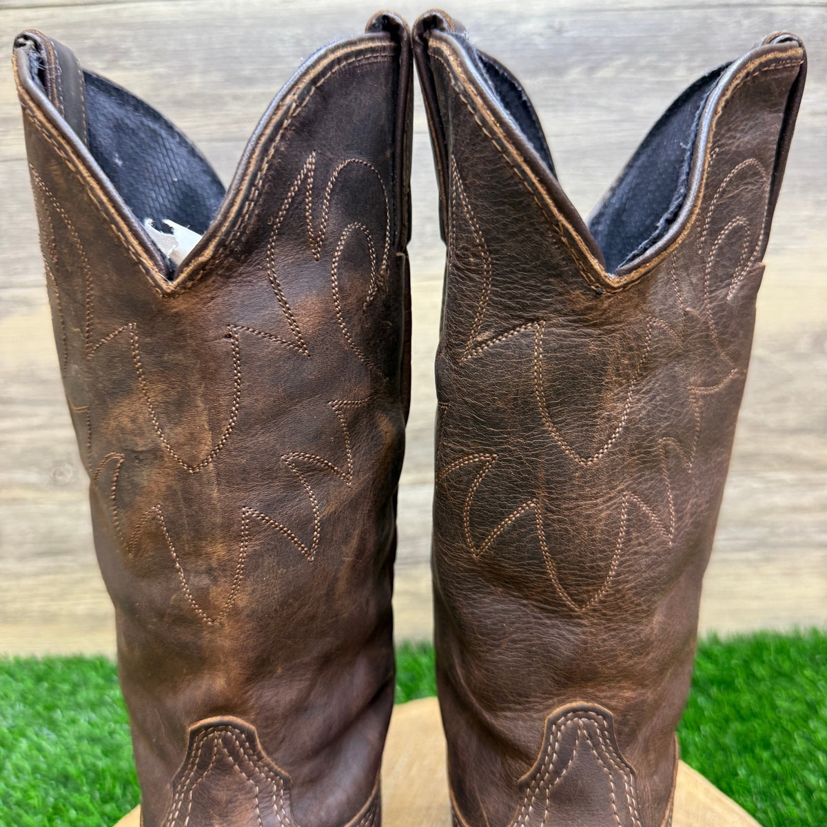 Durango Women - Size 7.5M - Chocolate Slouch Toe Plate Cowboy Boots 19070