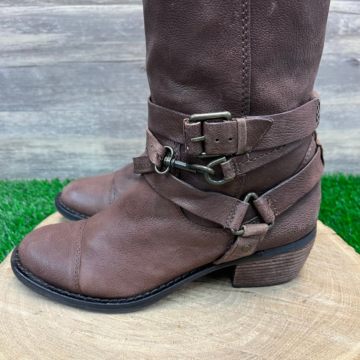 Gianni Bini Women - Size 8.5M - Brown Harness Tall Shaft Boots