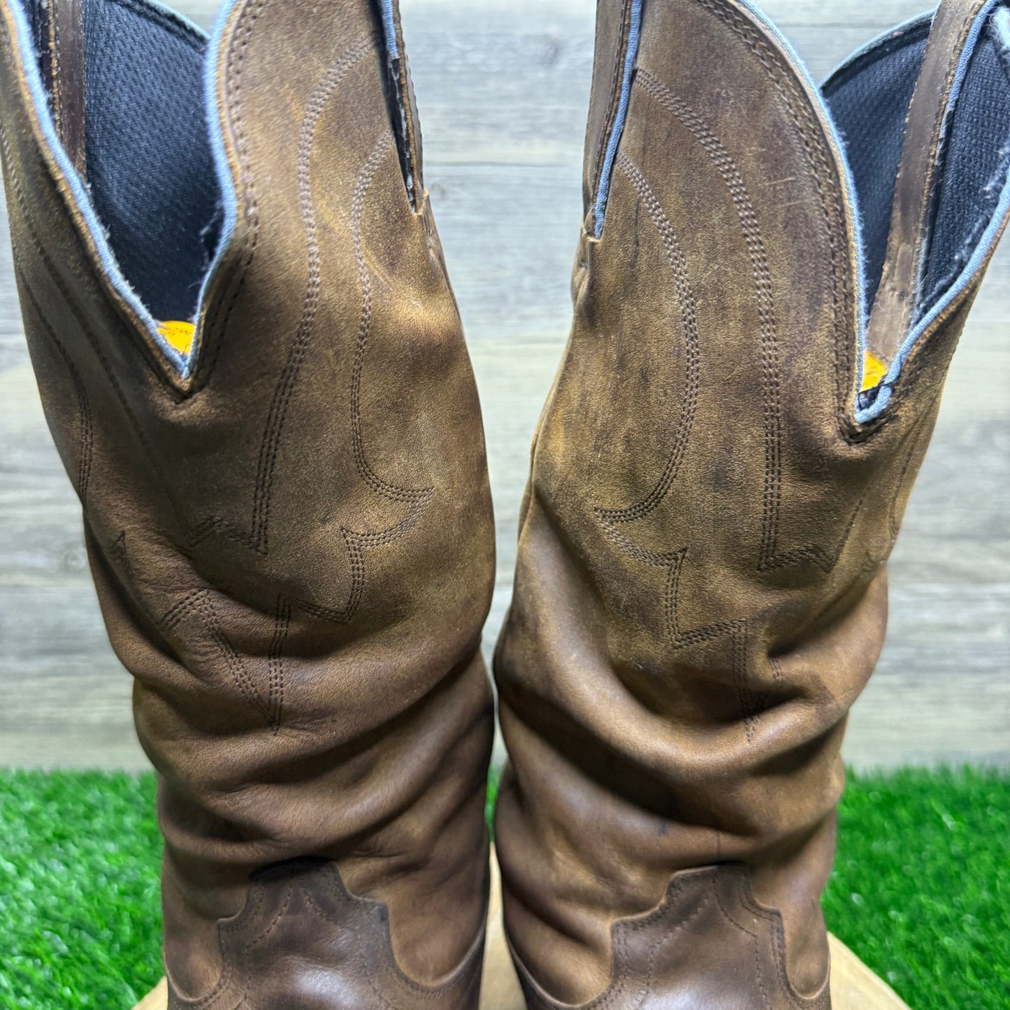 Road Wolf Men - Size 9.5W - Brown Slouch Toe Plate Cowboy Boots Style 1232