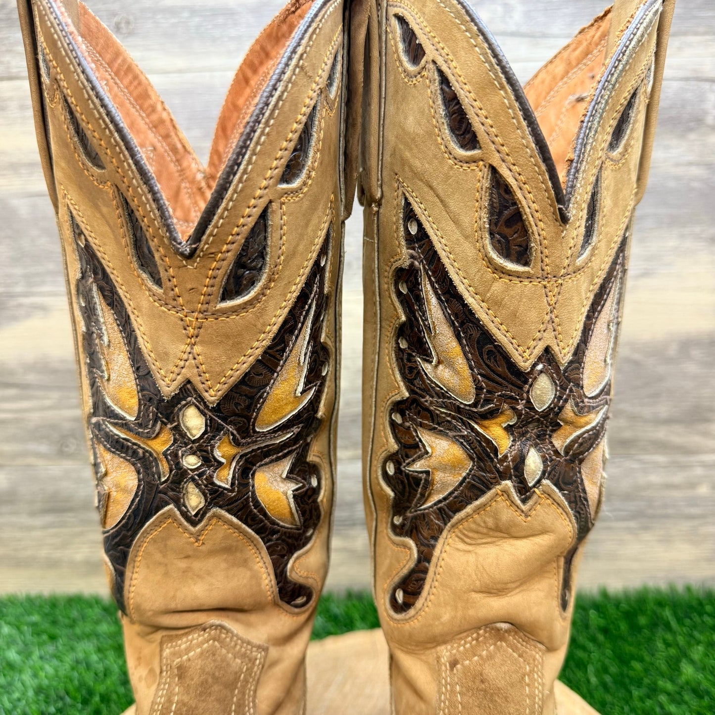 Miss Capezio Women - Size 6.5M - Tan Butterfly Western Cowboy Boots L486