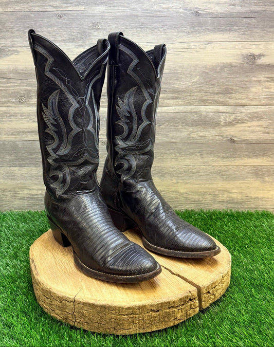 Justin Men - Size 9.5D - Black Teju Lizard Cowboy Boots 8313