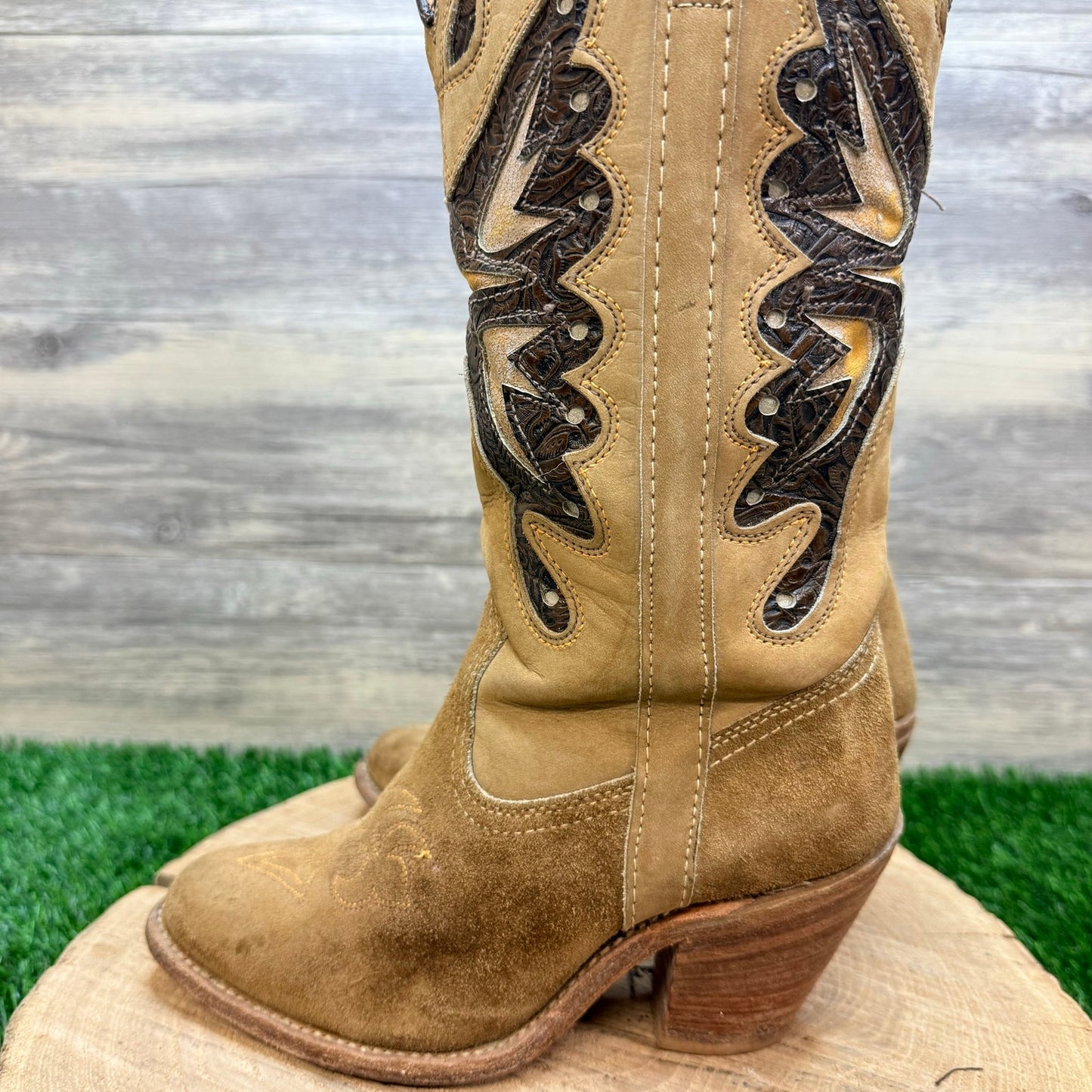 Miss Capezio Women - Size 6.5M - Tan Butterfly Western Cowboy Boots L486