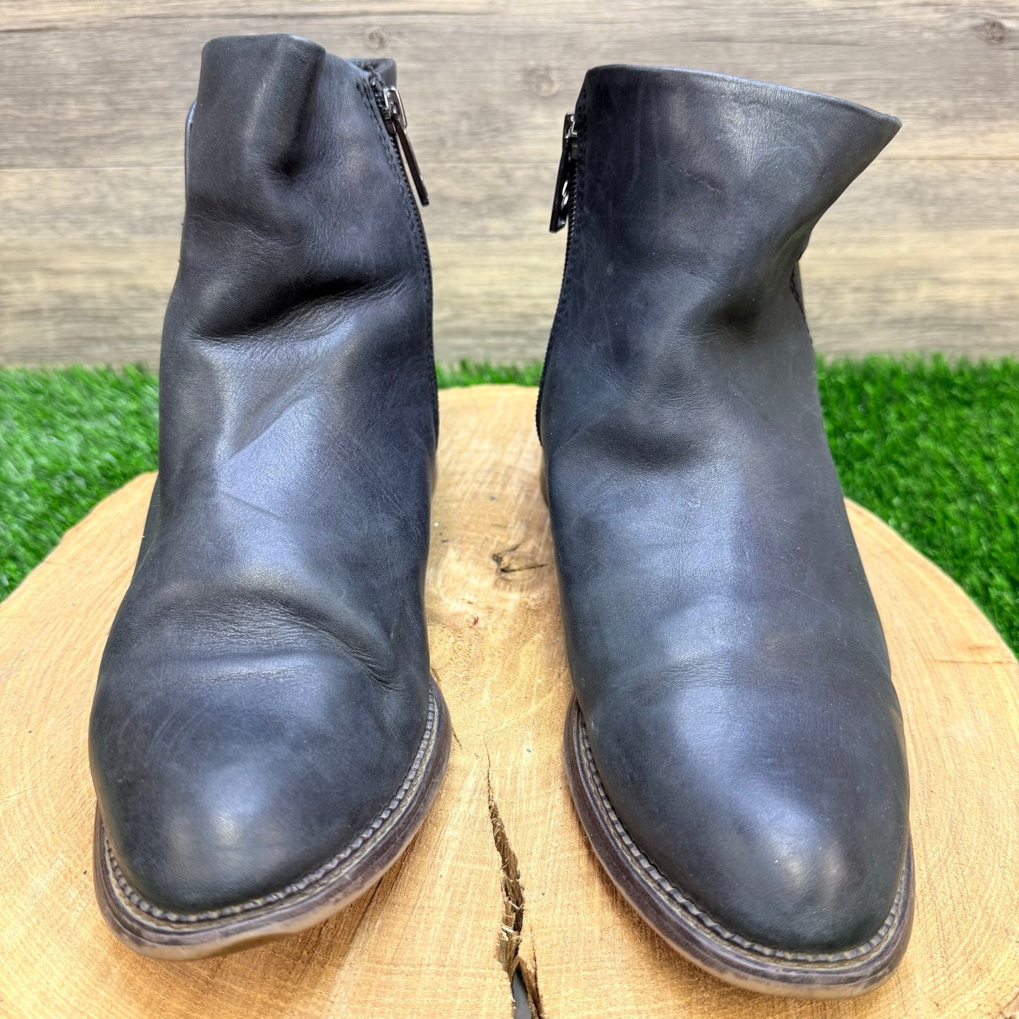 Franco Sarto Women - Size 8.5W - Black Soft Leather Ankle Zipper Boots Happily