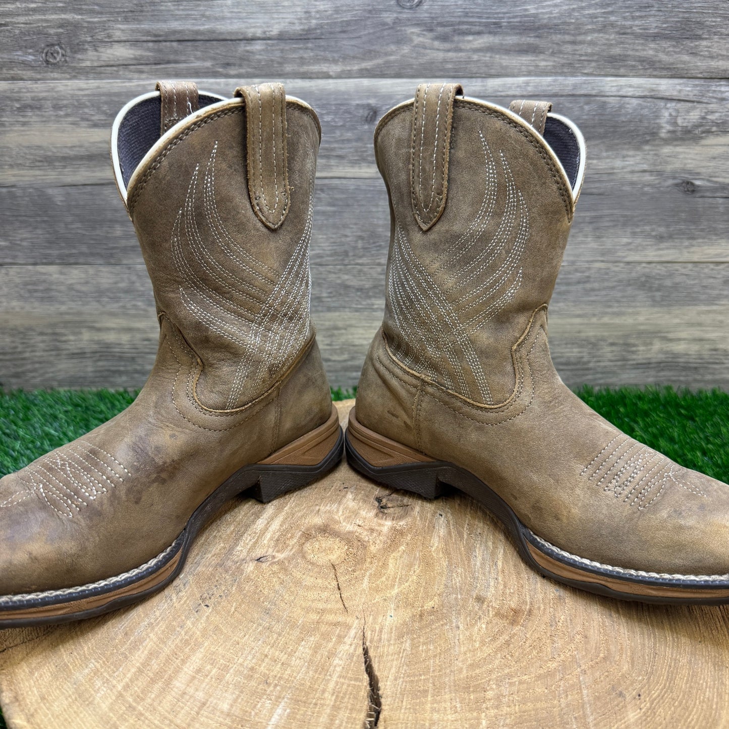 Ariat Youth - Size 2 - Tan Wiggle Room Square Toe Cowboy Boots Style 10035778