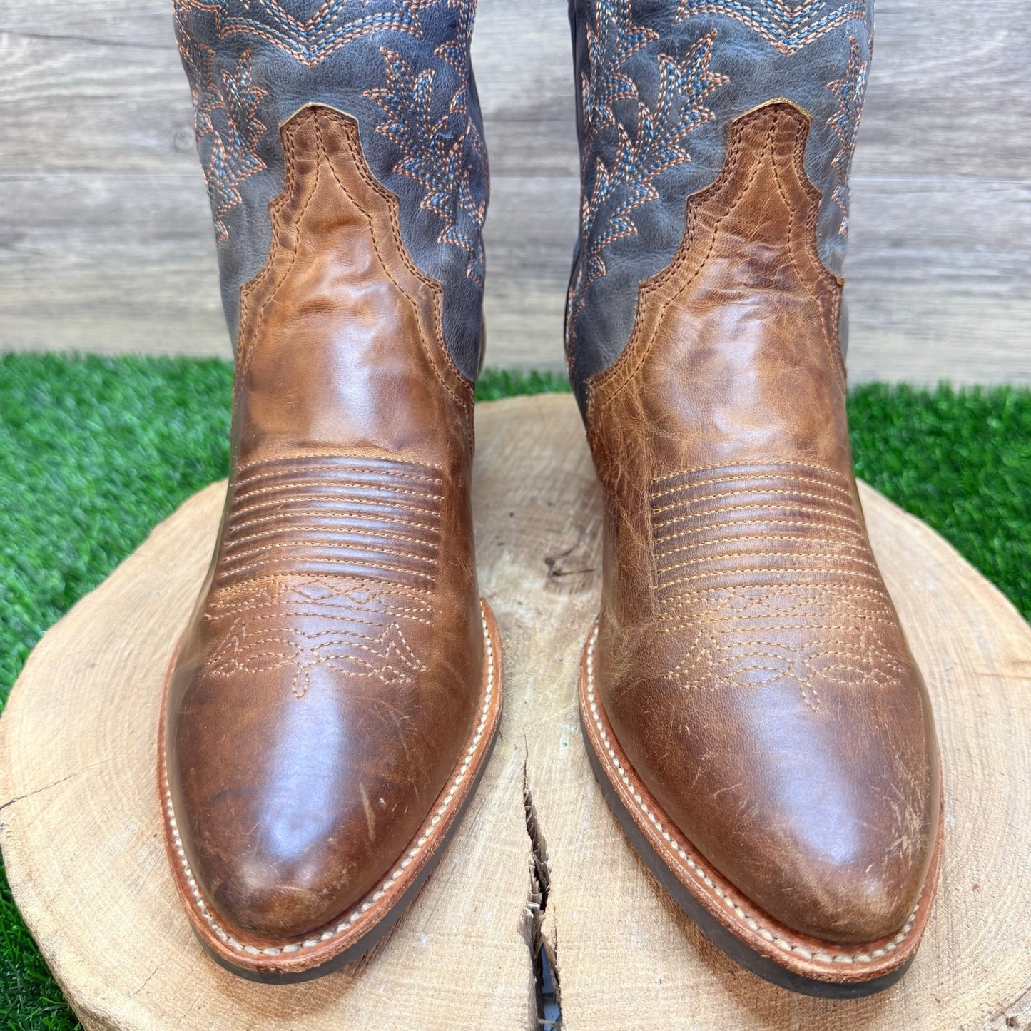 JB Dillon Men - Size 9EE - Brown / Green-Blue Western Cowboy Boots JB1200