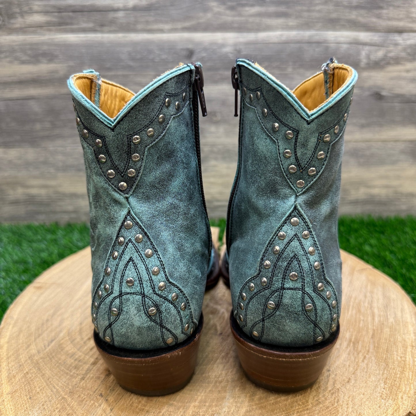 Old Gringo Women - Size 7B - Blue/Green Studded Ankle Cowboy Boots Style 1117