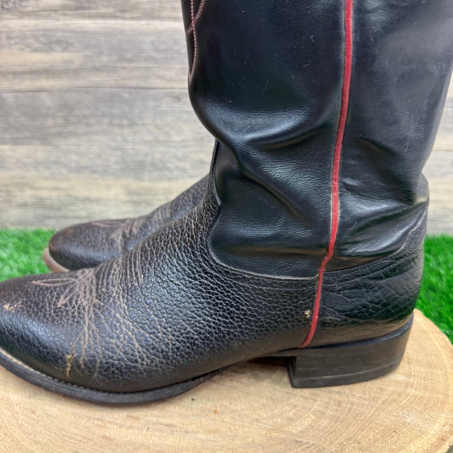 Tony Lama Men - Size 10EE - Black Bullhide Red Stitch Cowboy Boots Style 2022