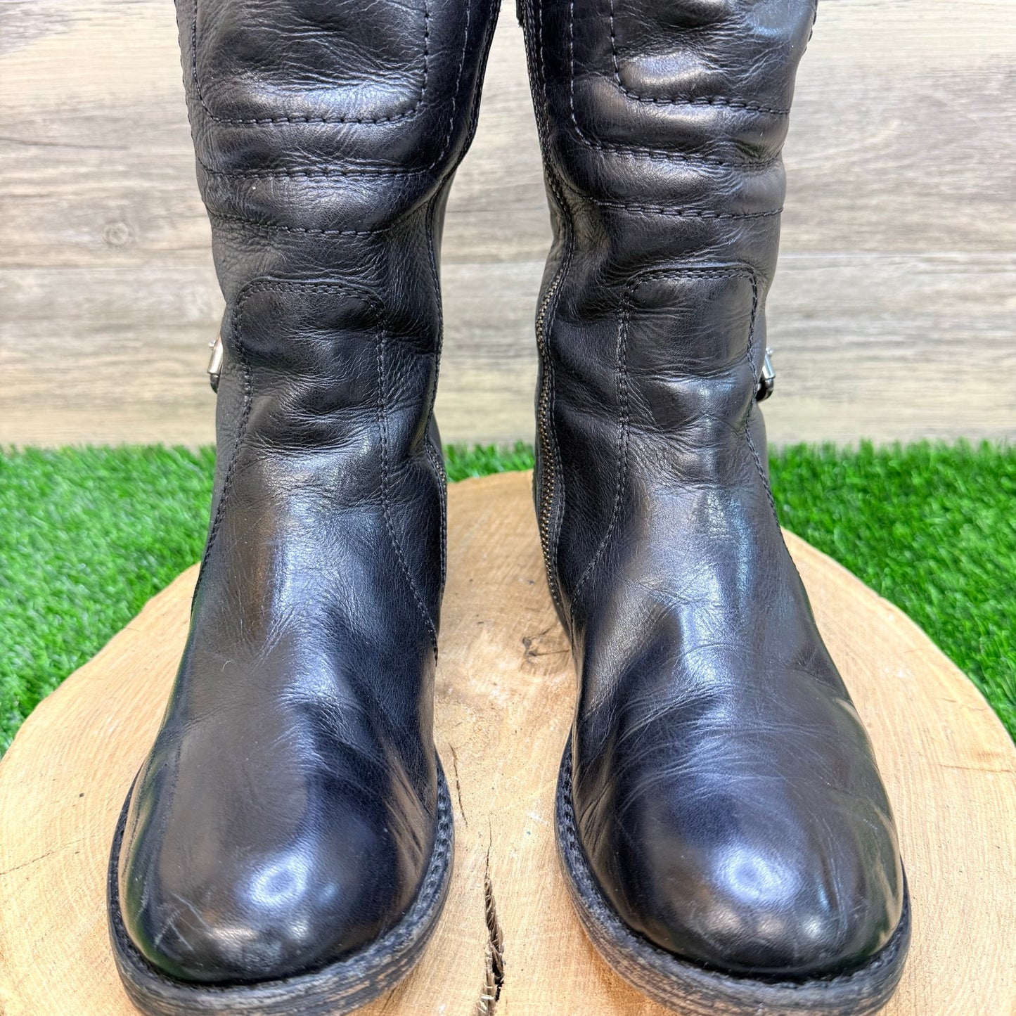 Juicy Couture Women - Size 8.5M - Black Tall Belted Zipper Moto Boots