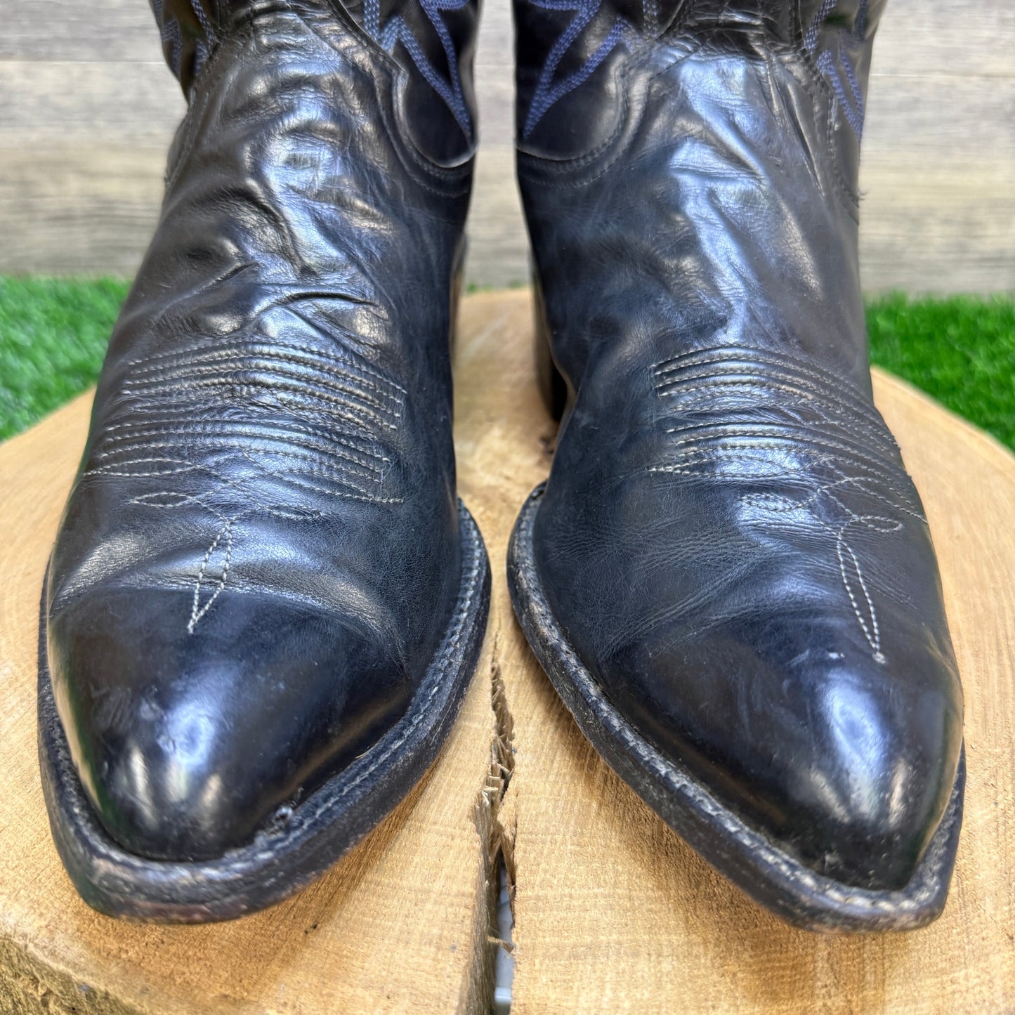 Unknown Men - Size 11.5B - Vintage Black/Blue Stitched Cowboy Boots Style J235