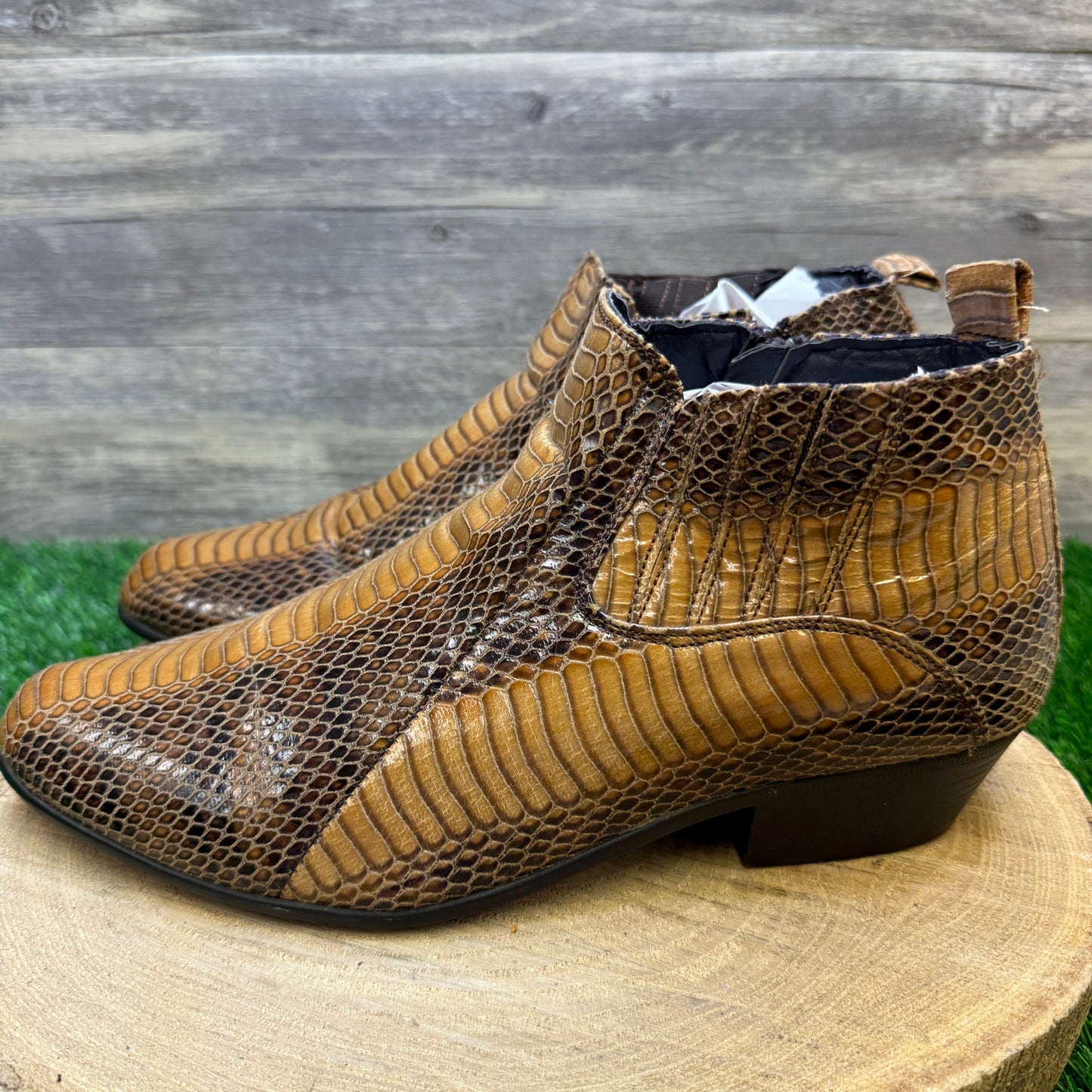 Bolano Men - Size 12 - Cognac Snake Print Ankle Zipper Boots Style Adder