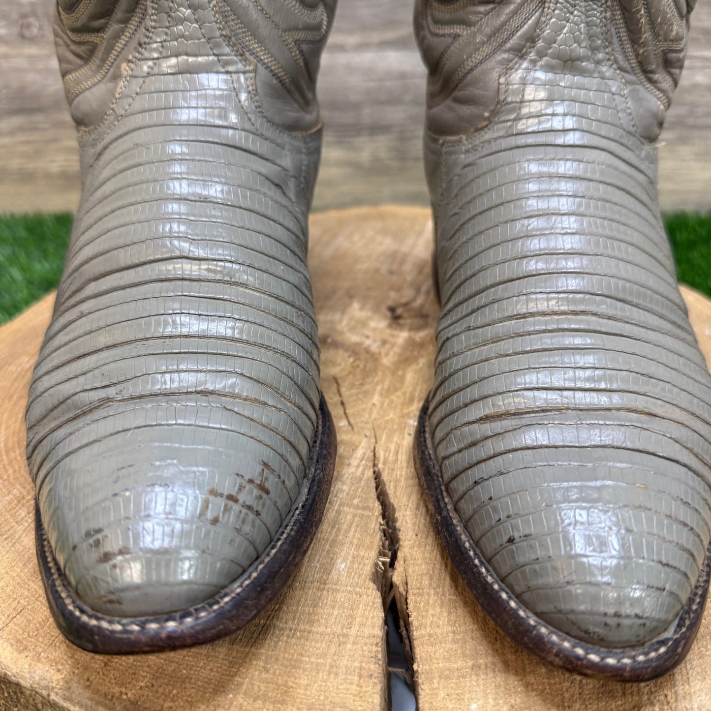 Tony Lama Men - Size 7.5D - Vintage Gray Lizard Cowboy Boots Style 8117