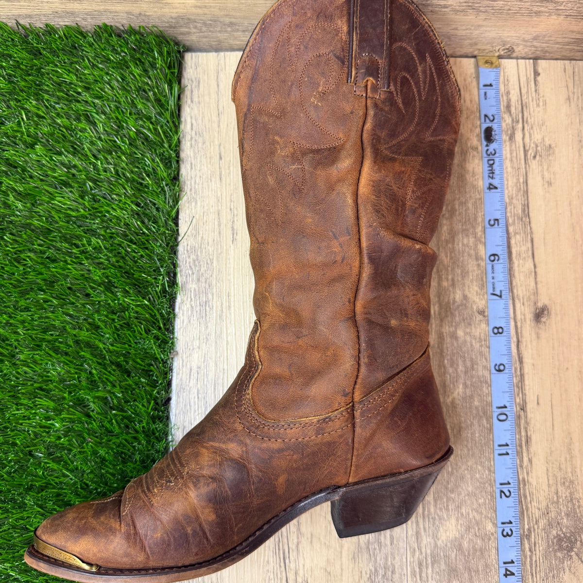 Durango Women - Size 5.5 - Brown Slouch Toe Plate Cowboy Boots Style 57856