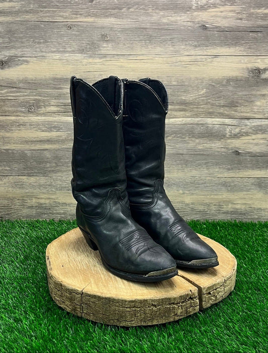 Durango Women - Size 8M - Vintage Black Slouch Toe Plate Cowboy Boots Style 1292