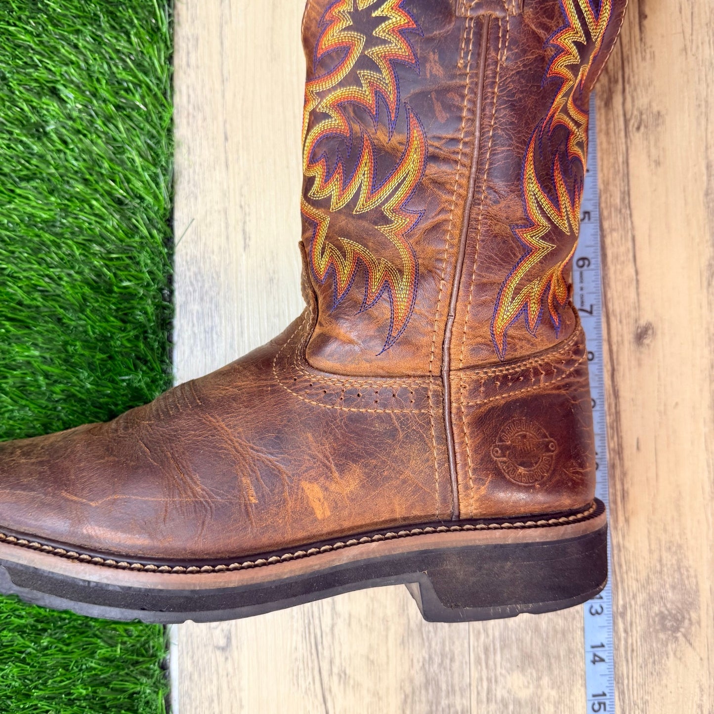 Justin Men - Size 8.5D - Driller Brown Square Toe Work Cowboy Boots WK4681