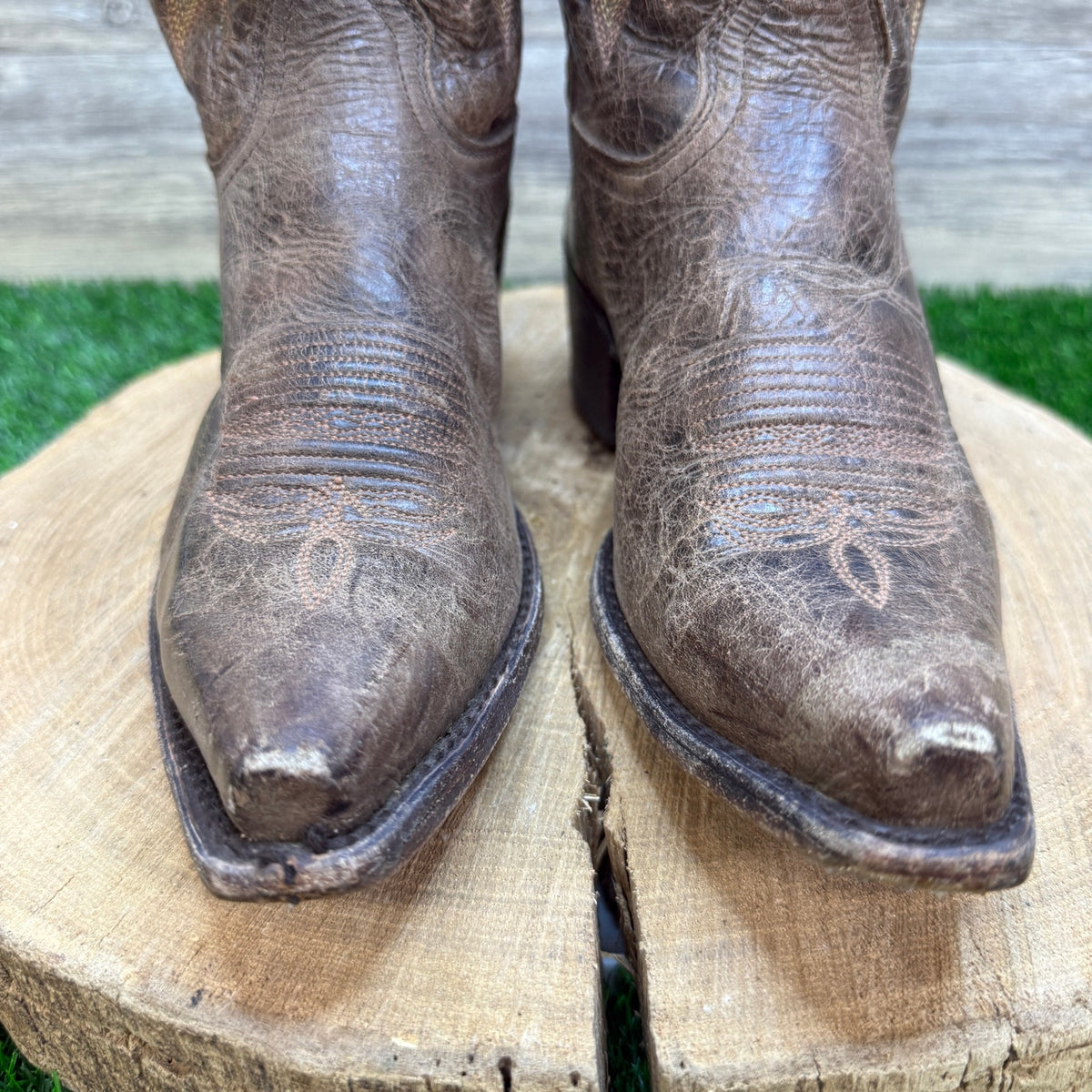 Double H Women - Size 7.5M - Distressed Taupe Snip Toe Cowboy Boots Style DH5223