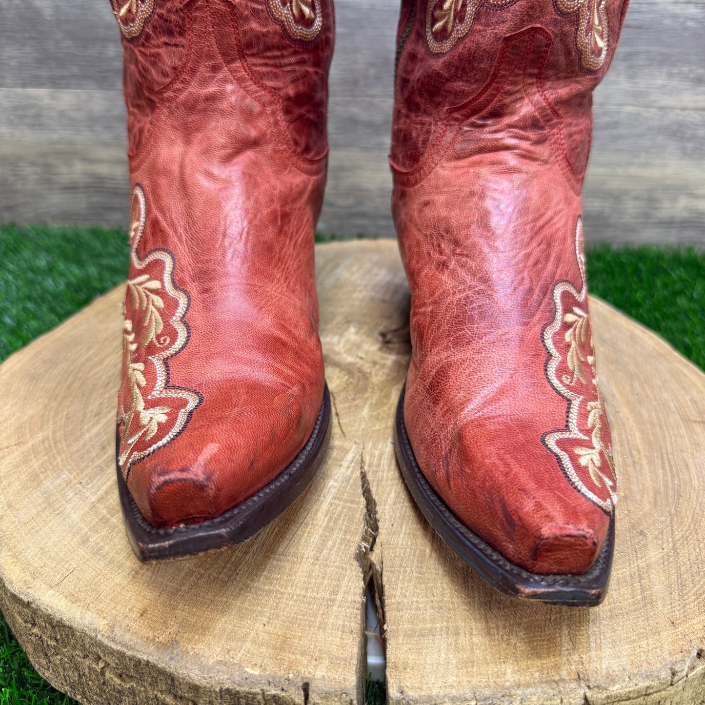 Lane Women - Size 8.5 - Red Tall Zipper Snip Toe Cowboy Boots Style A0078A
