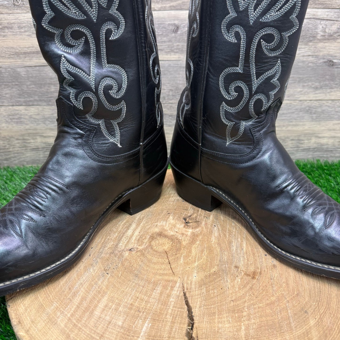 Justin Men - Size 8.5EE - Black Stitched Cowboy Boots Style 1408