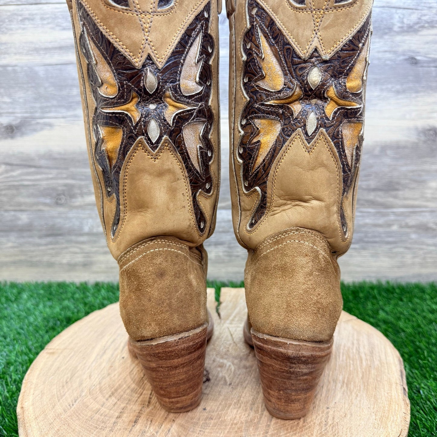 Miss Capezio Women - Size 6.5M - Tan Butterfly Western Cowboy Boots L486
