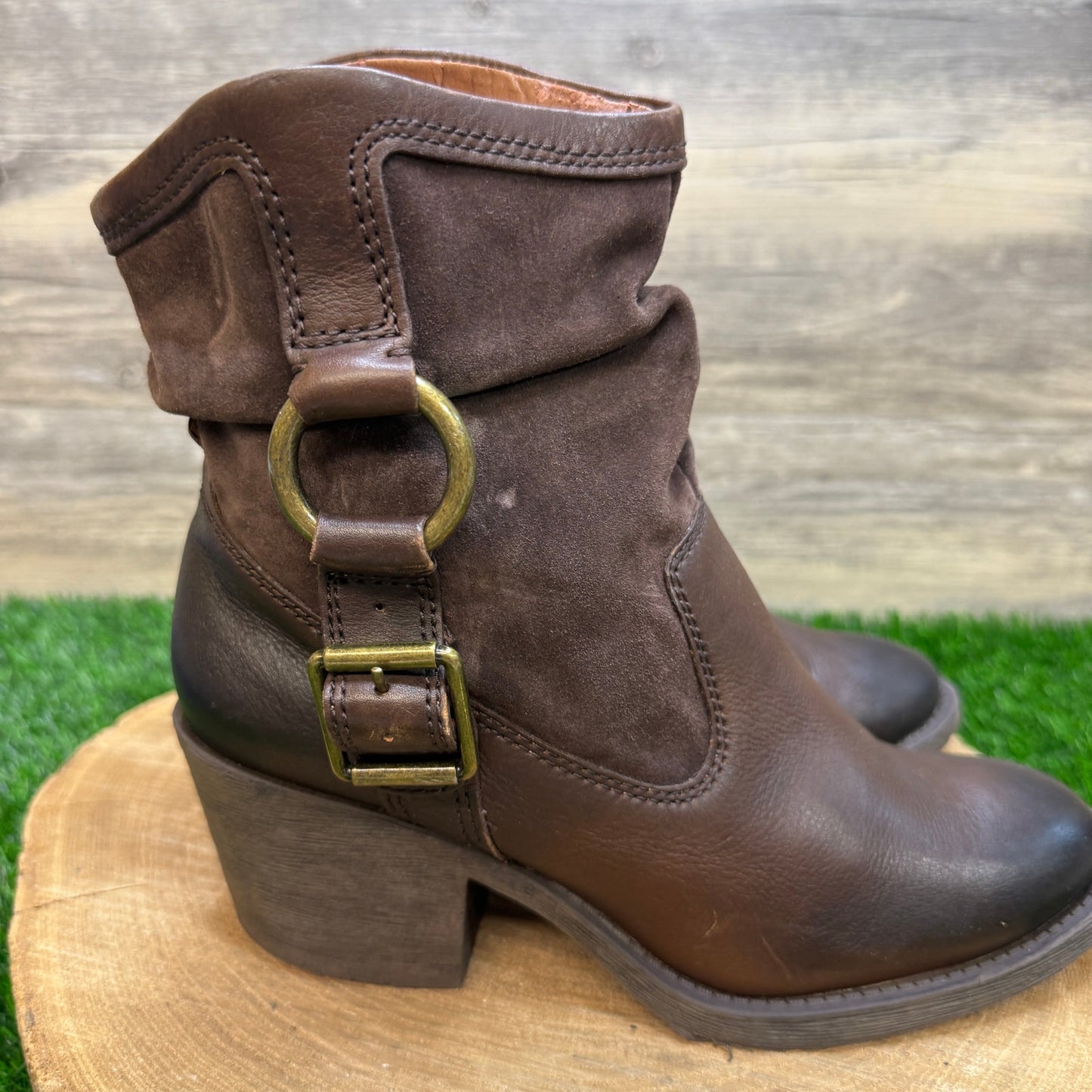 Lucky Brand Women - Size 9M - Dark Brown Suede Harness Ankle Boots
