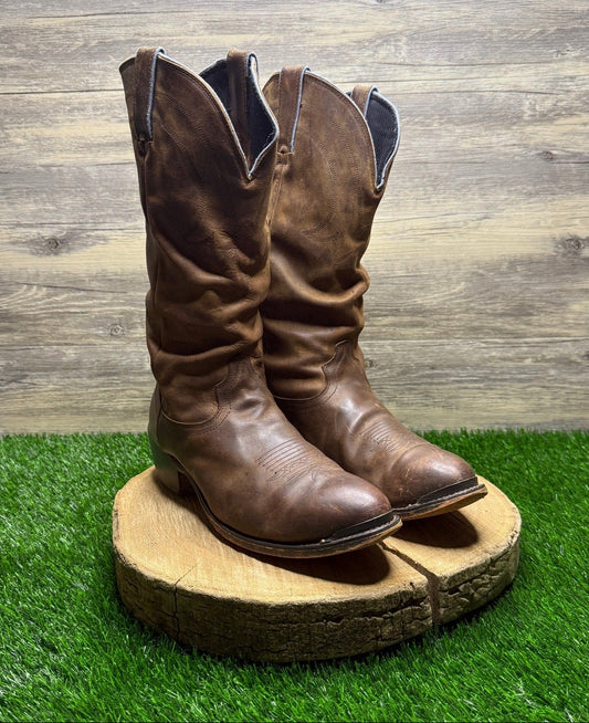 Road Wolf Men - Size 9.5W - Brown Slouch Toe Plate Cowboy Boots Style 1232