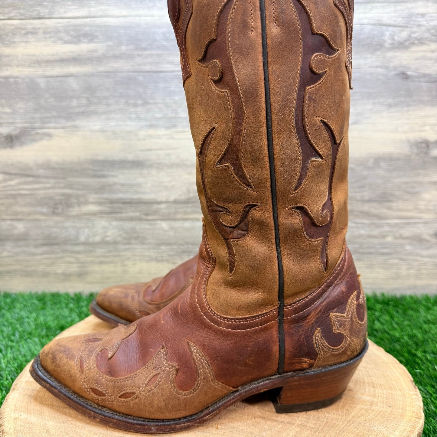 Boulet Women - Size 6.5C - Two Tone Brown Flame Western Cowboy Boots 0157