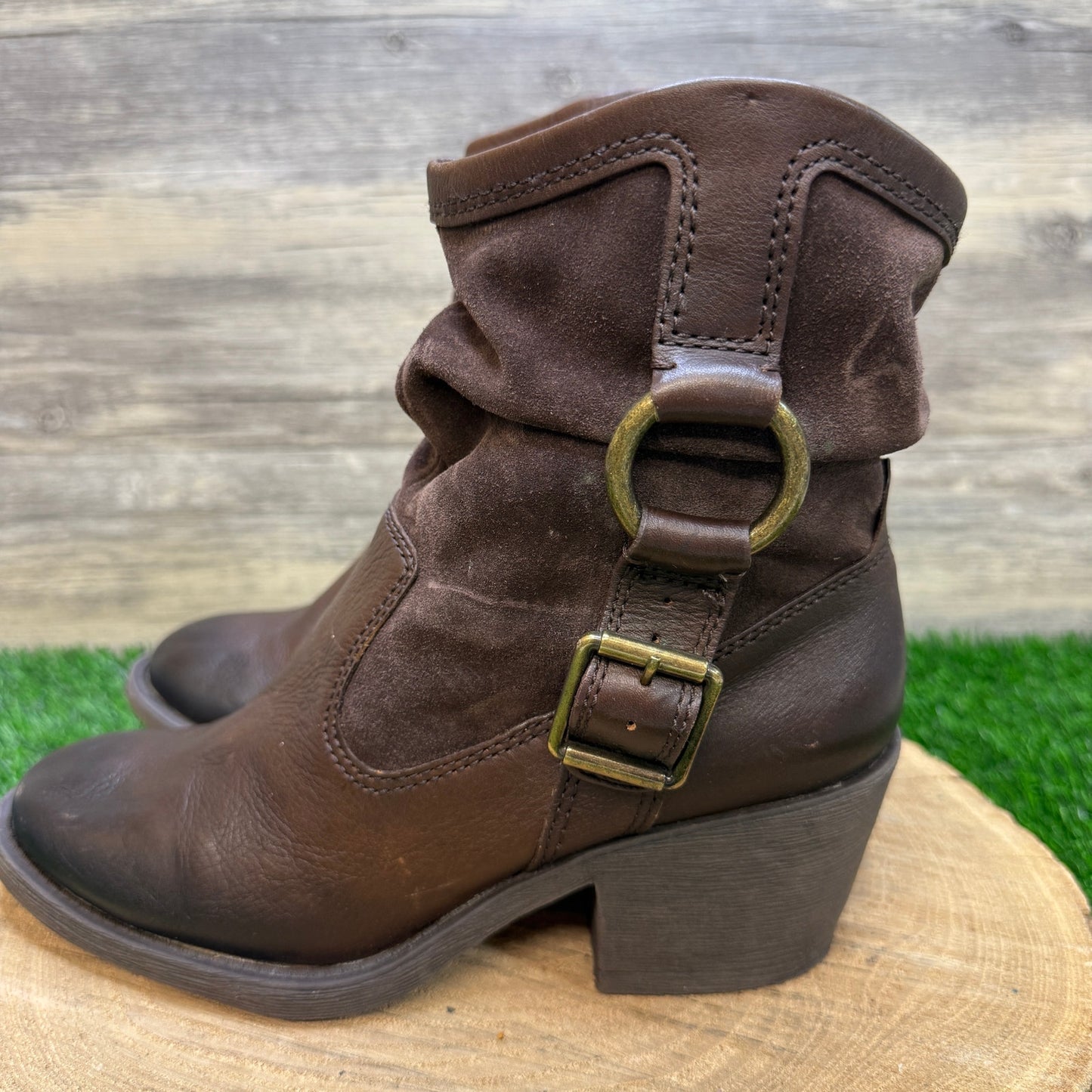 Lucky Brand Women - Size 9M - Dark Brown Suede Harness Ankle Boots