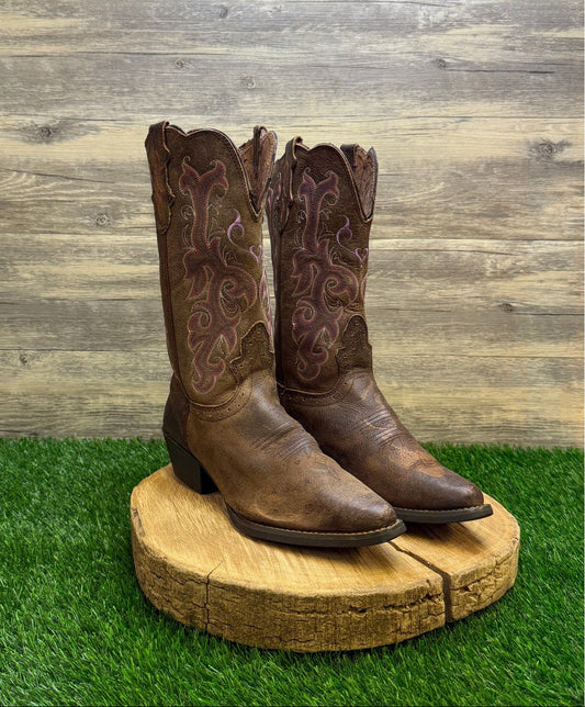 Justin Women - Size 9 - Brown/Purple Snip Toe Cowboy Boots