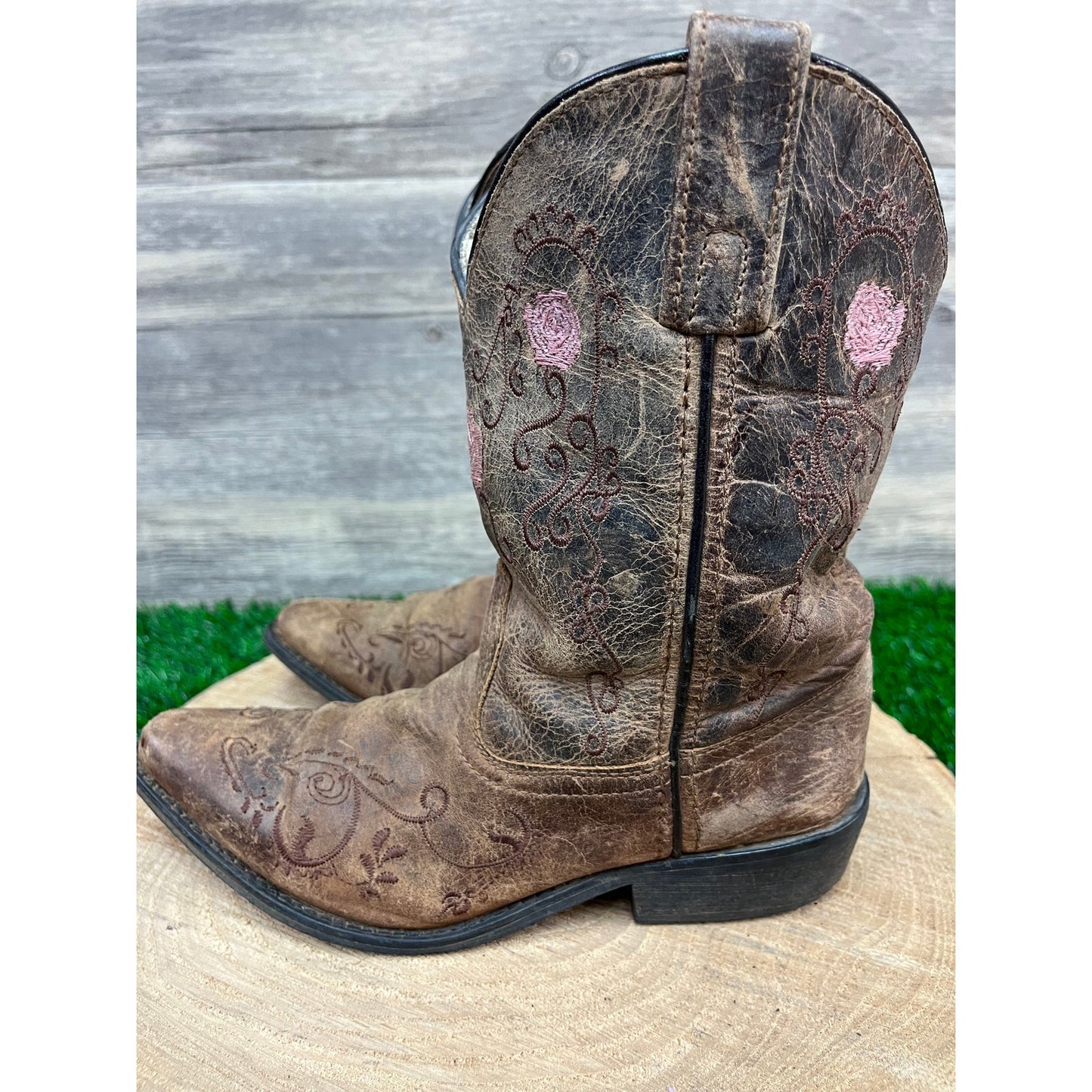 Smoky Mountain Youth - Size 3D - Brown Rose Design Snip Toe Cowboy Boots 3771C