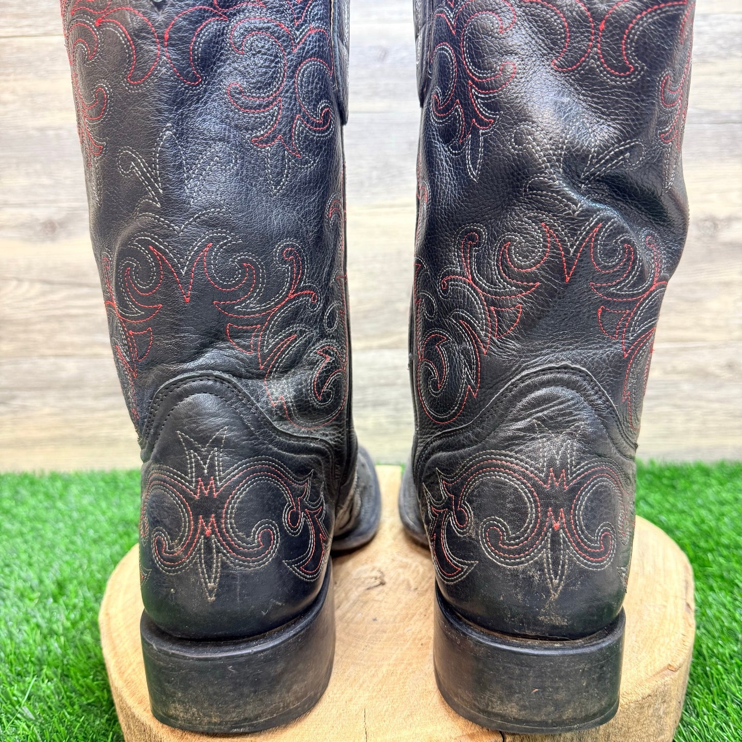 JB Dillon Men - Size 11EE - Black / Red Scroll Square Toy Cowboy Boots JBM2013
