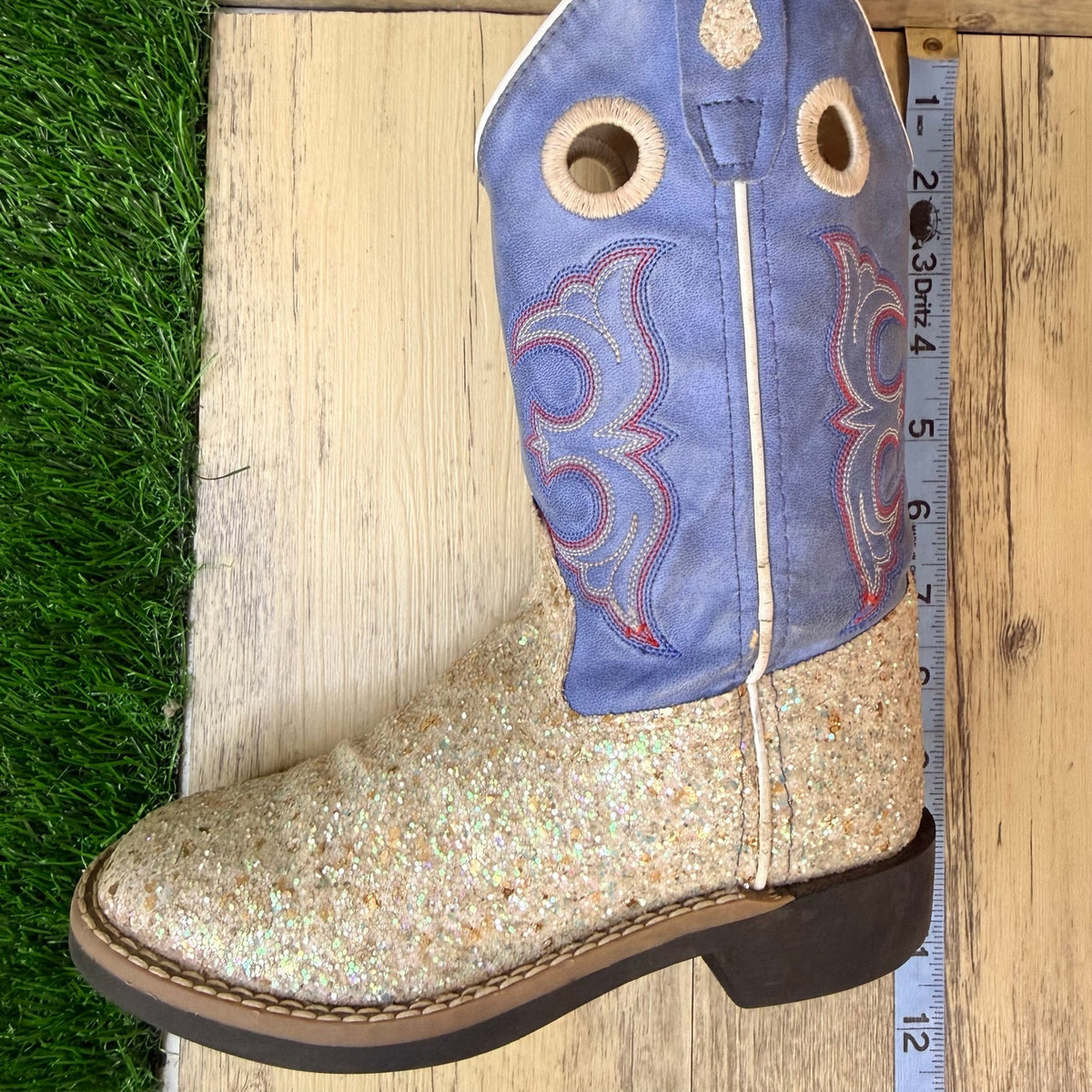 Old West Youth - Size 13D - Blue Glitter Square Toe Cowboy Boots VB9182d