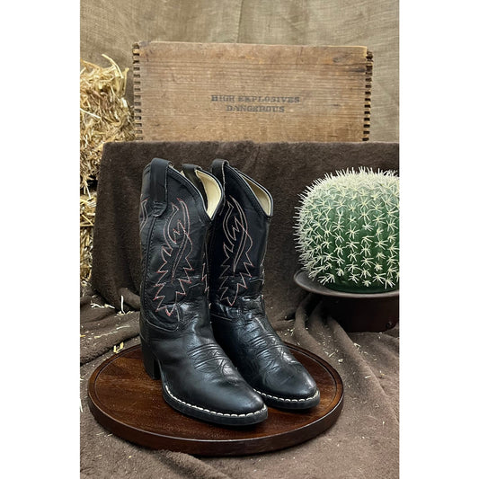 Old West Youth - Size 1.5 - Black/Red Cowboy Boots Style 8110